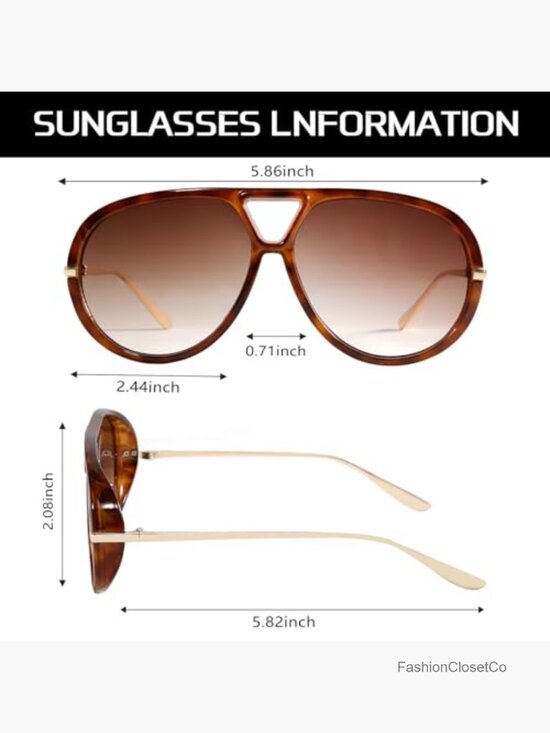 Vintage Oversized Aviator Sunglasses Gold Metal Frame UV Protection